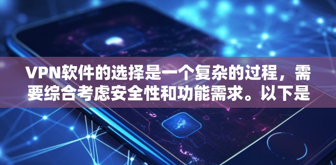 VPN软件的选择是一个复杂的过程，需要综合考虑安全性和功能需求。以下是一个分步骤的指南，帮助你选择适合自己的VPN软件