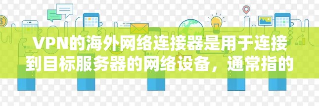 VPN的海外网络连接器是用于连接到目标服务器的网络设备，通常指的是用于VPN协议（如VPN、VPN协议或VPN协议）的网络接口或设备。这些连接器通常用于连接到目标服务器的网络设备，以实现远程访问